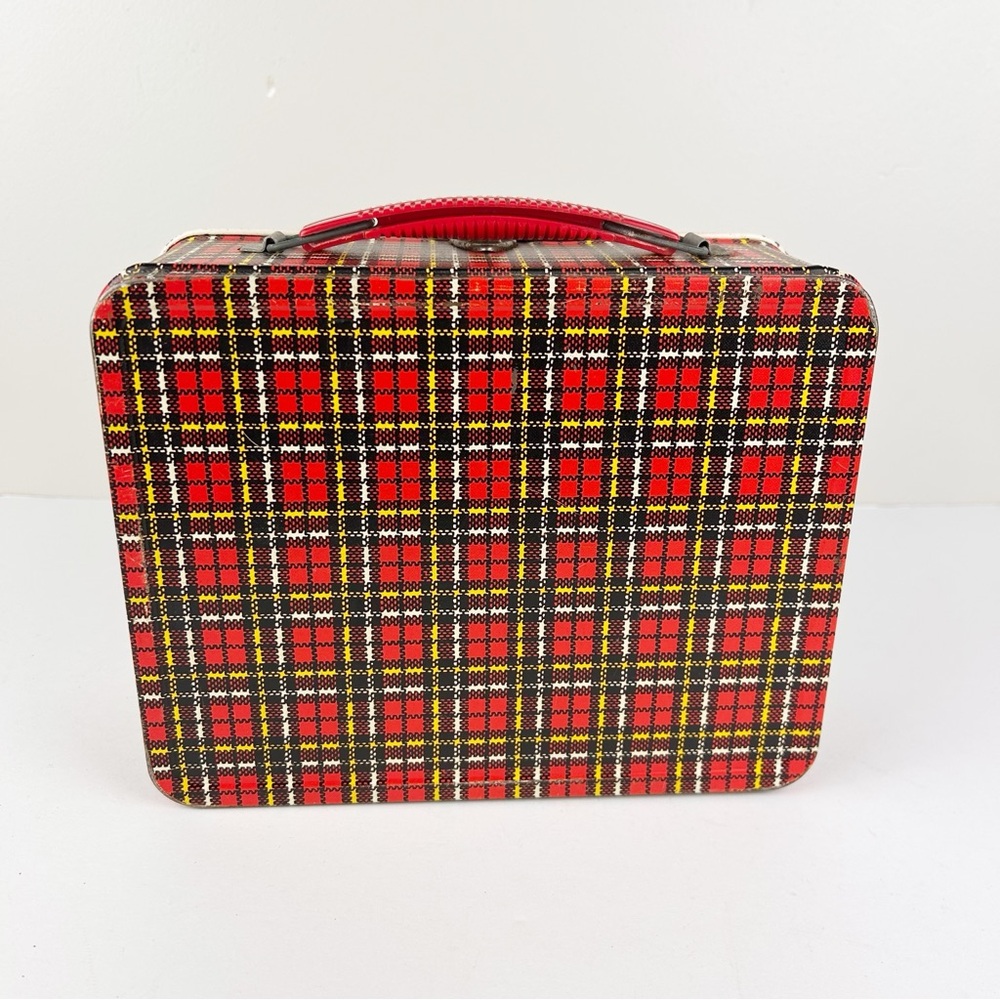 VINTAGE 1960's OHIO ART Red Tartan Plaid Metal Lunch Box No Thermos USA